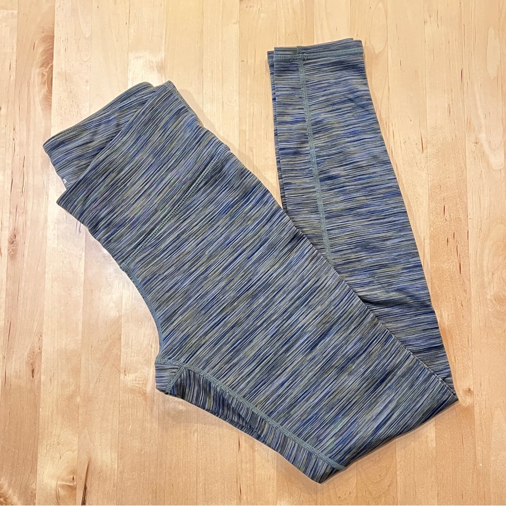 Prana Caraway Fleece Lined Yoga Leggings XS Cargo Green/Blue Spacedye